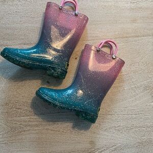 Western Chief Kids Glitter Ombre Rain Boots - Pink to Teal T7/8